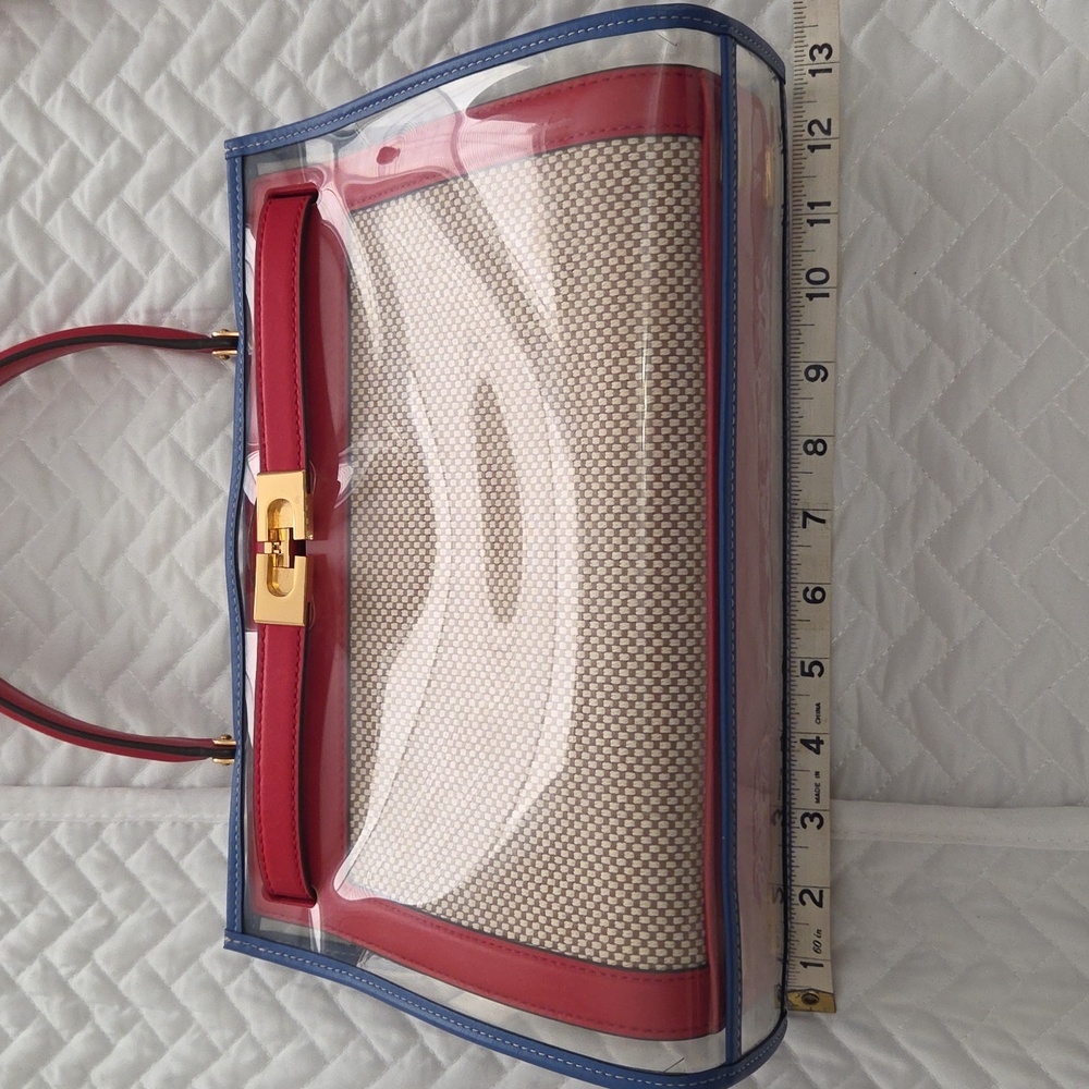 Tory Burch Lee Radziwill Bag w/ Raincoat Red and Blue Accents - Picture 13 of 16